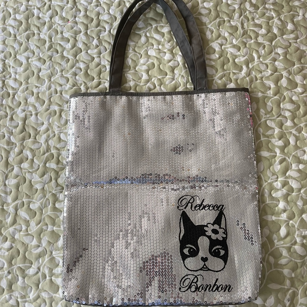Rebecca Bonbon silver sequin tote